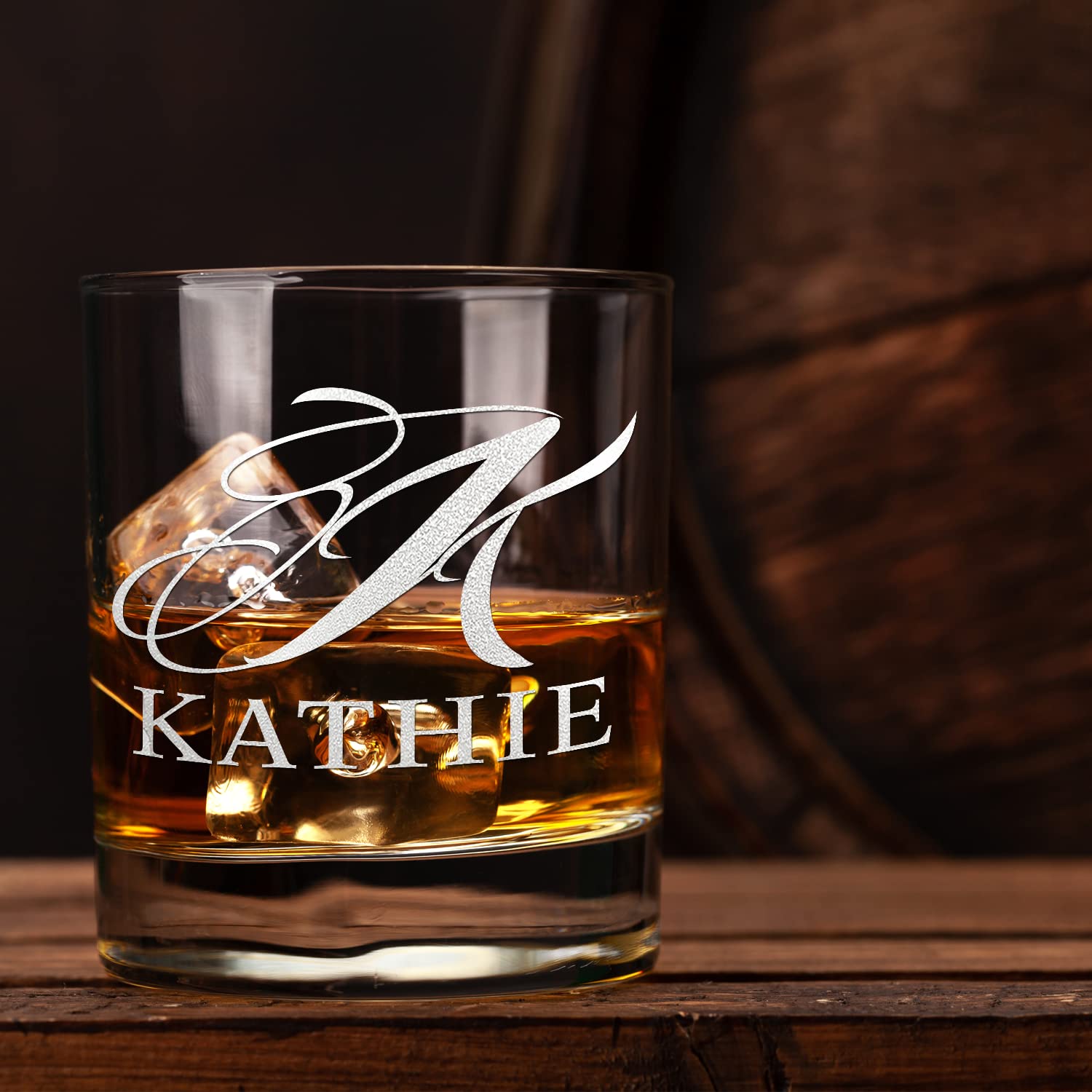 Personalized Whiskey Glass for Men Etched Monogram with Name 10.25 oz Old Fashioned Rocks Cocktail Bourbon Glass 13 Customizable Designs Gift