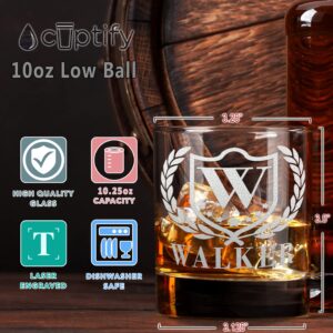 Personalized Whiskey Glass for Men Etched Monogram with Name 10.25 oz Old Fashioned Rocks Cocktail Bourbon Glass 13 Customizable Designs Gift