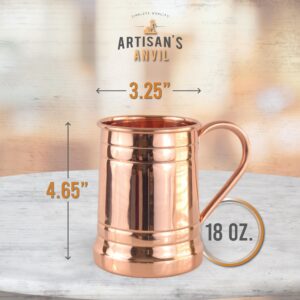 Artisan's Anvil Moscow Mule Mugs Beer Stein Set of 4 + Copper Straws + Bottle Opener Four Solid 18 oz Copper Mugs Gift Set – 100% Pure Copper Unique Tankard Look – Handmade Unlined Copper Cups