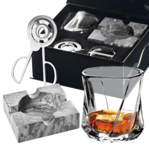 emcollection whiskey glass gifts for men, bourbon glasses old fashioned | cigar cutter set | marble square cigar ashtray | whiskey glasses luxury box | christmas gifts for cigar lovers