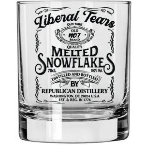 patriots cave - liberal tears melted snowflake label whiskey glass | republican distillery est. 1776 | conservative gifts for men | retirement gifts for old men | liberal tears wine glass (11 oz)