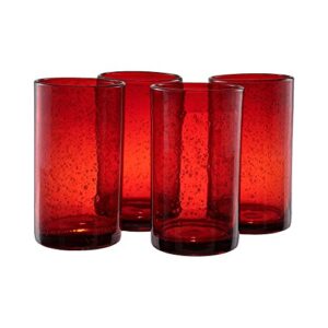 artland iris hiball glass, set of 4, 17 oz, ruby
