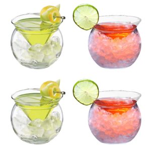 firlar stemless martini glasses with chiller set of 4, 9 oz cocktail glass set with cavier server bowl for martini, ice cream, stemless wine glasses, universal martini, wine, liquor cocktail chiller