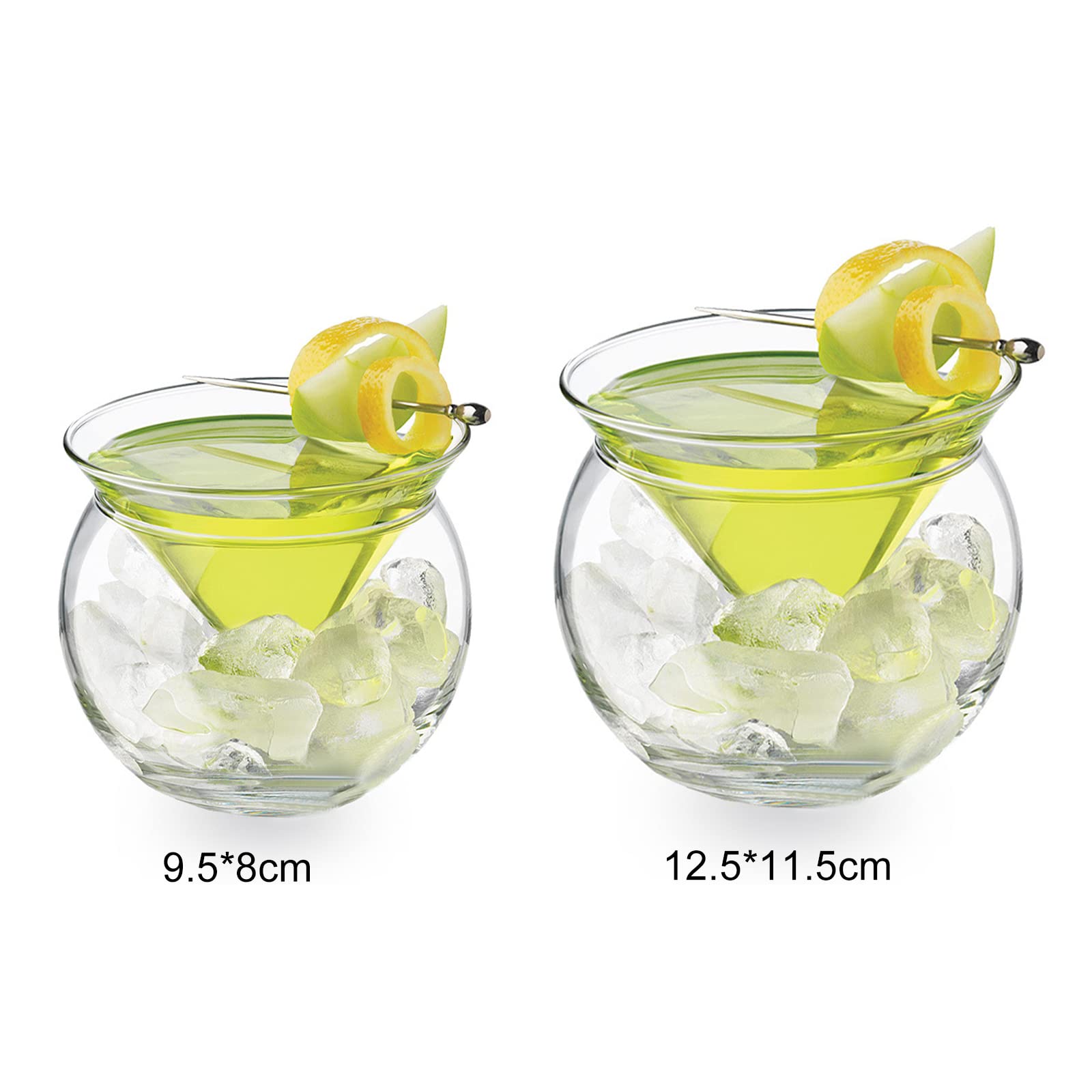 Firlar Stemless Martini Glasses with Chiller Set of 4, 9 oz Cocktail Glass Set with Cavier Server Bowl for Martini, Ice Cream, Stemless Wine Glasses, Universal Martini, Wine, Liquor Cocktail Chiller