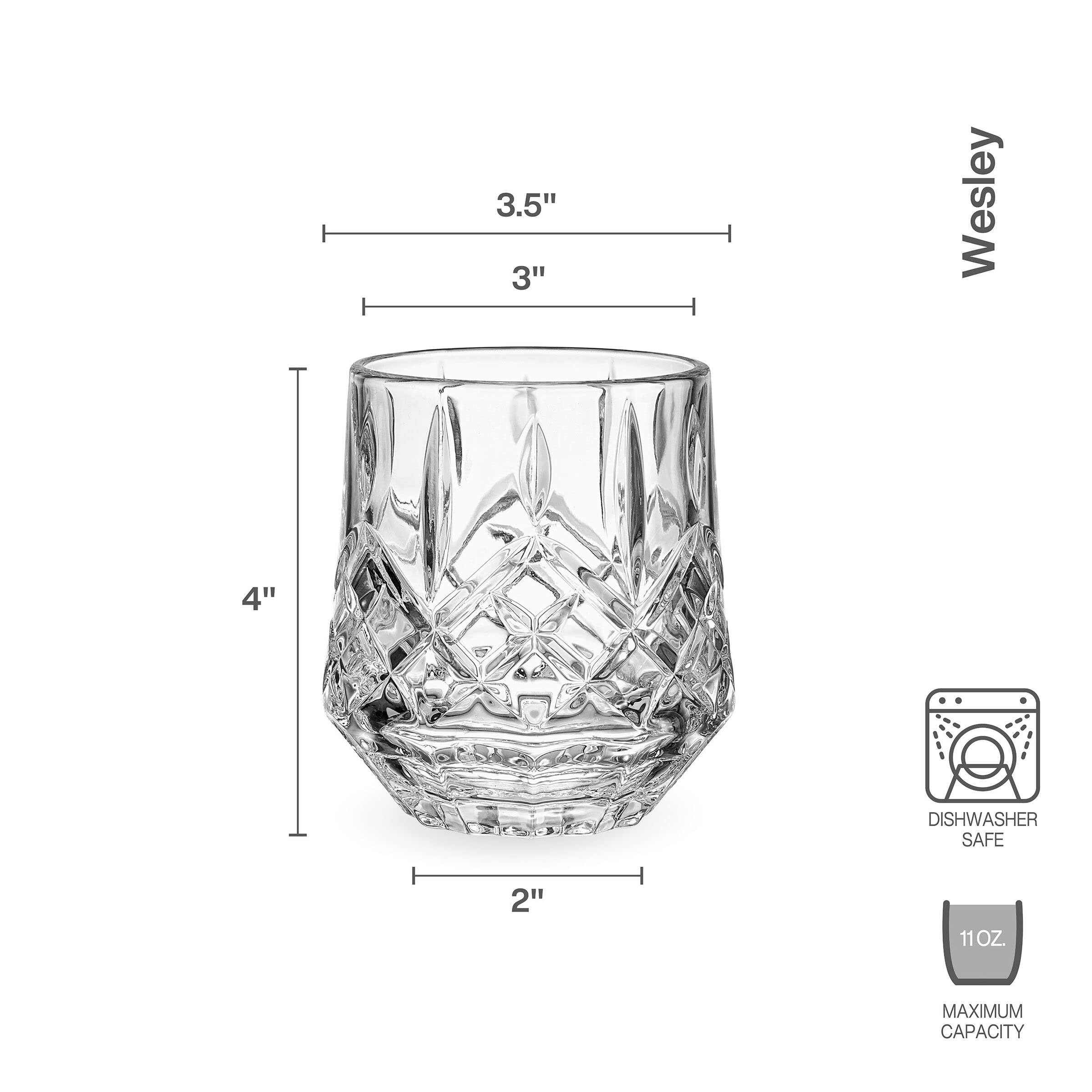 Mikasa Wesley Double Old Fashioned Whiskey Glasses, Set Of 4, 11 Ounce, Clear