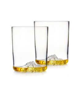 huckberry whiskey peaks iconic mountain bar glasses, 11.5 oz capacity, lead-free crystal, mt. everest, set of 2
