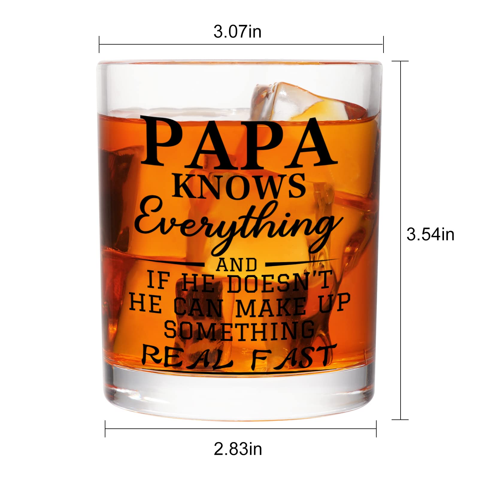 DAZLUTE Father’s Day Gifts, Papa Knows Everything Whiskey Glass, Birthday Gifts Christmas Gifts for New Dad Father Daddy Husband Men, Dad Gifts from Daughter Son Wife, 10Oz Old Fashioned Glass