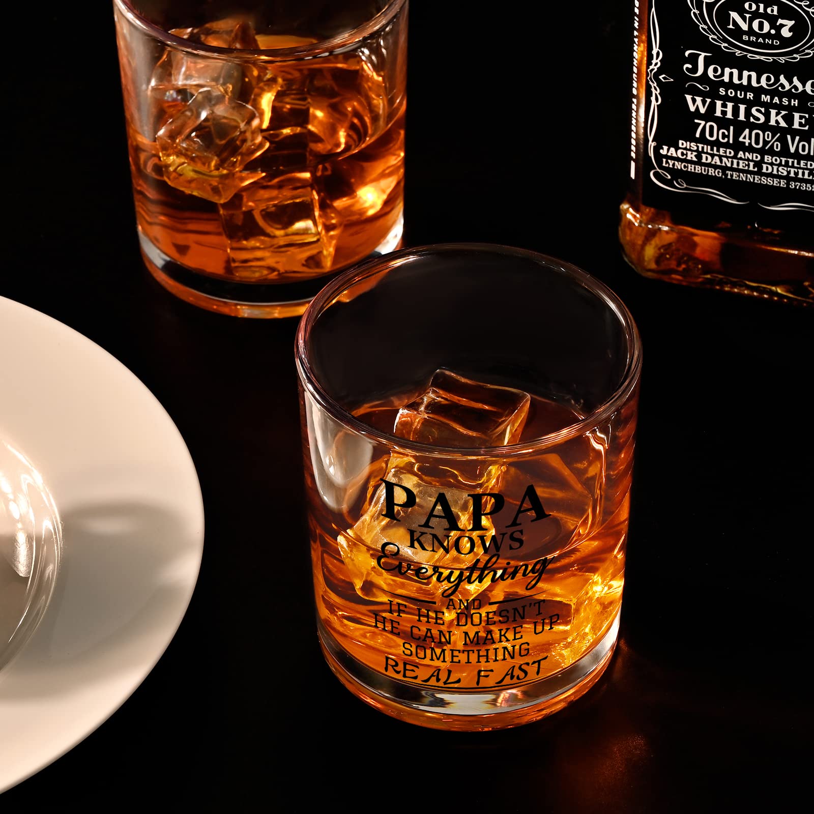 DAZLUTE Father’s Day Gifts, Papa Knows Everything Whiskey Glass, Birthday Gifts Christmas Gifts for New Dad Father Daddy Husband Men, Dad Gifts from Daughter Son Wife, 10Oz Old Fashioned Glass