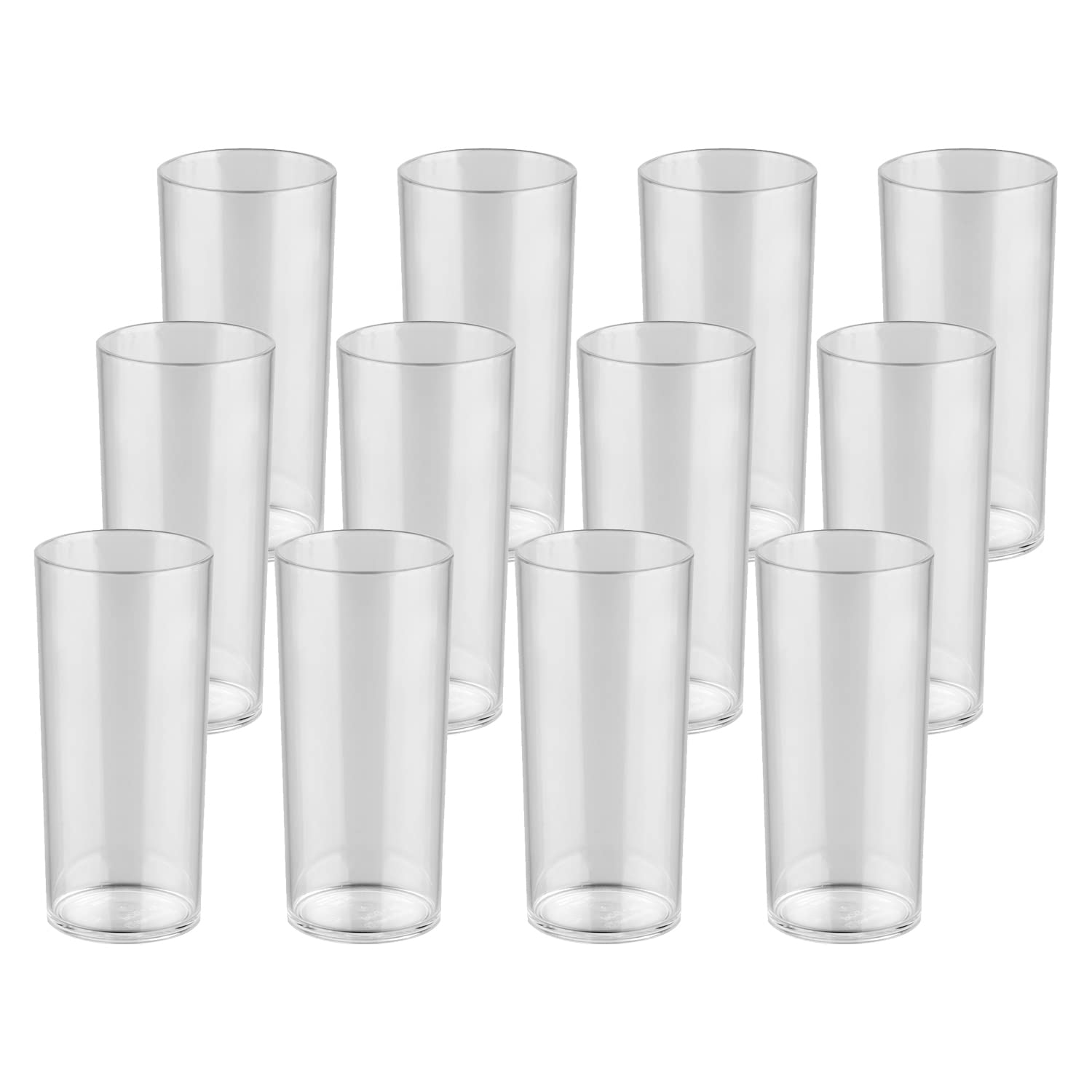 Premium Quality Plastic Drinking 8.1-ounce Glasses, Clear, Unbreakable Polycarbonate Highball Tumblers for Water, Juice, Cocktails, Dishwasher Safe, Tall for Indoor Outdoor Use, Reusable (Set of 12)