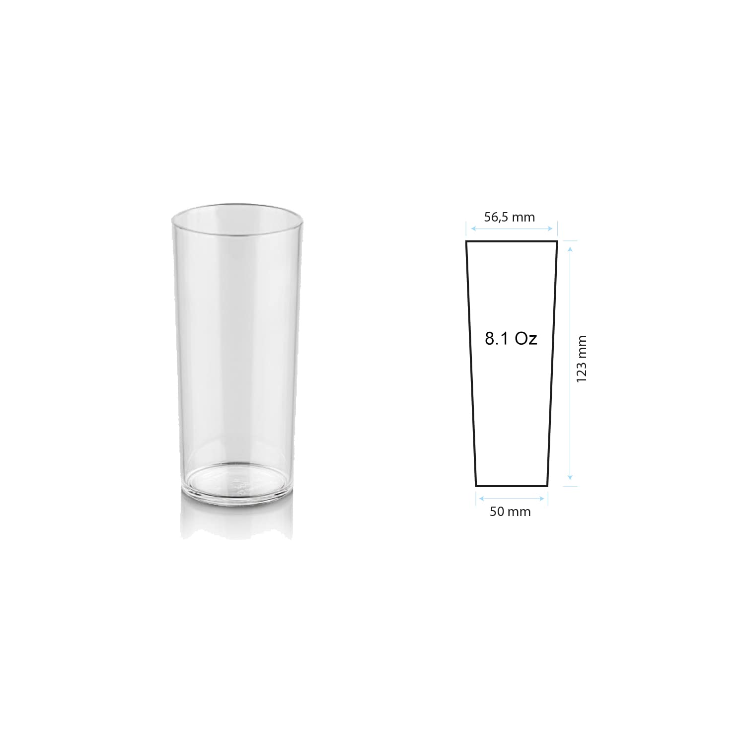 Premium Quality Plastic Drinking 8.1-ounce Glasses, Clear, Unbreakable Polycarbonate Highball Tumblers for Water, Juice, Cocktails, Dishwasher Safe, Tall for Indoor Outdoor Use, Reusable (Set of 12)