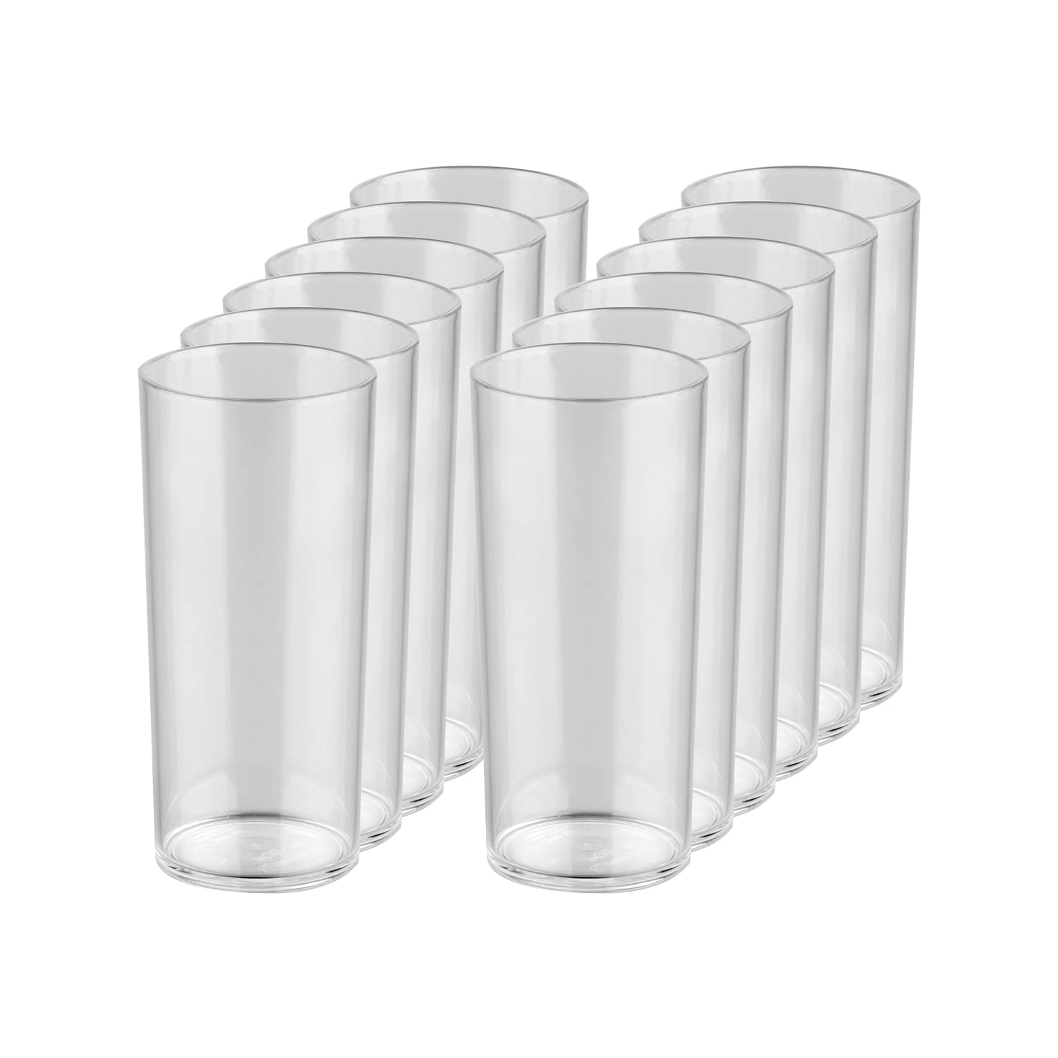 Premium Quality Plastic Drinking 8.1-ounce Glasses, Clear, Unbreakable Polycarbonate Highball Tumblers for Water, Juice, Cocktails, Dishwasher Safe, Tall for Indoor Outdoor Use, Reusable (Set of 12)