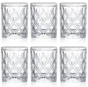 yesland 6 pack vintage drinking glasses, 10 oz clear hobnail glasses tumbler - embossed water glassware set for juice, beverages, beer, cocktail, whisky, dinner parties, bars, restaurants