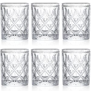 Yesland 6 Pack Vintage Drinking Glasses, 10 oz Clear Hobnail Glasses Tumbler - Embossed Water Glassware Set for Juice, Beverages, Beer, Cocktail, Whisky, Dinner Parties, Bars, Restaurants