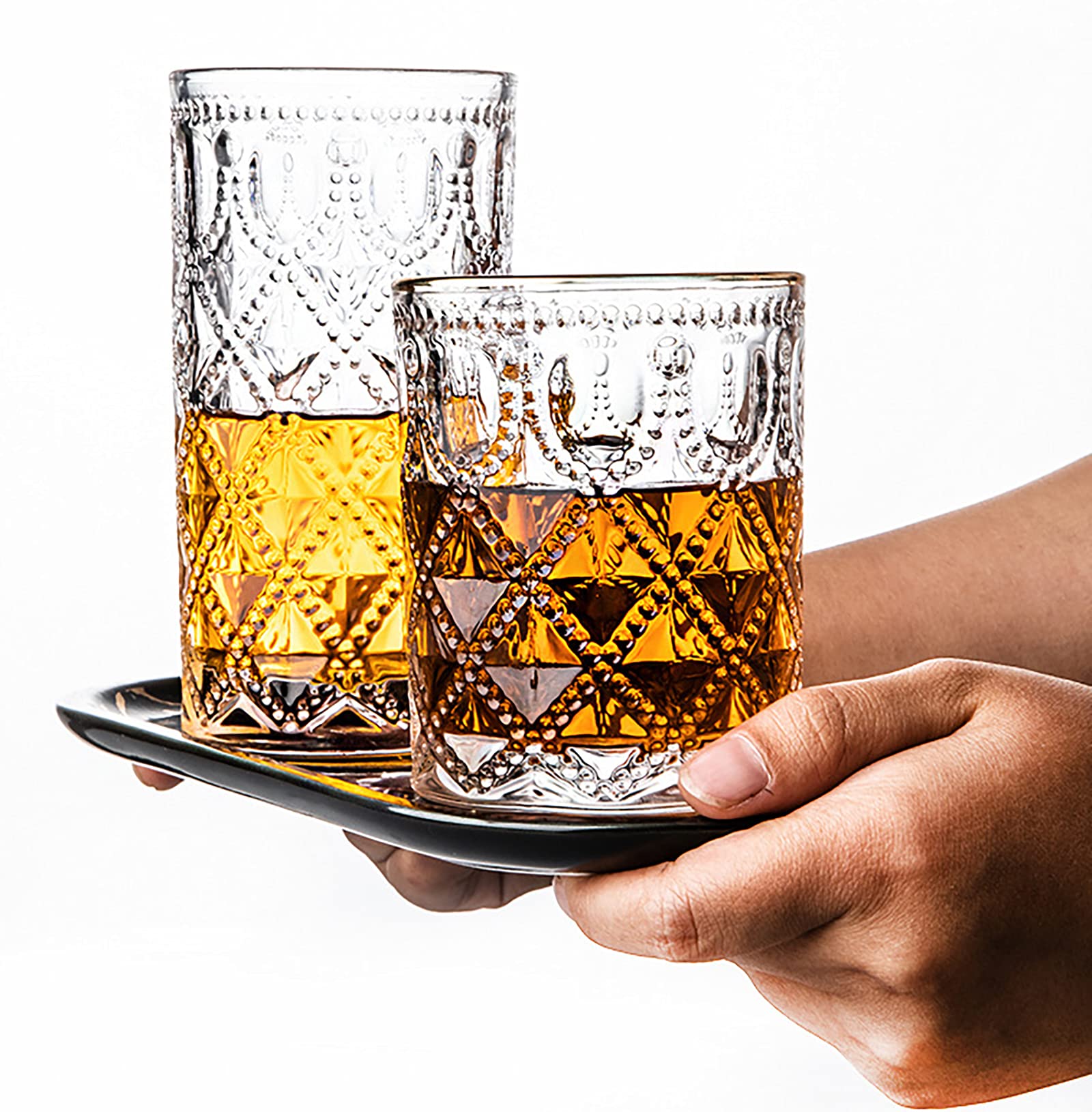 Yesland 6 Pack Vintage Drinking Glasses, 10 oz Clear Hobnail Glasses Tumbler - Embossed Water Glassware Set for Juice, Beverages, Beer, Cocktail, Whisky, Dinner Parties, Bars, Restaurants