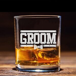 NeeNoNex Groom Bow Tie Whiskey Glass - Wedding Bachelor Party Gift for Groom