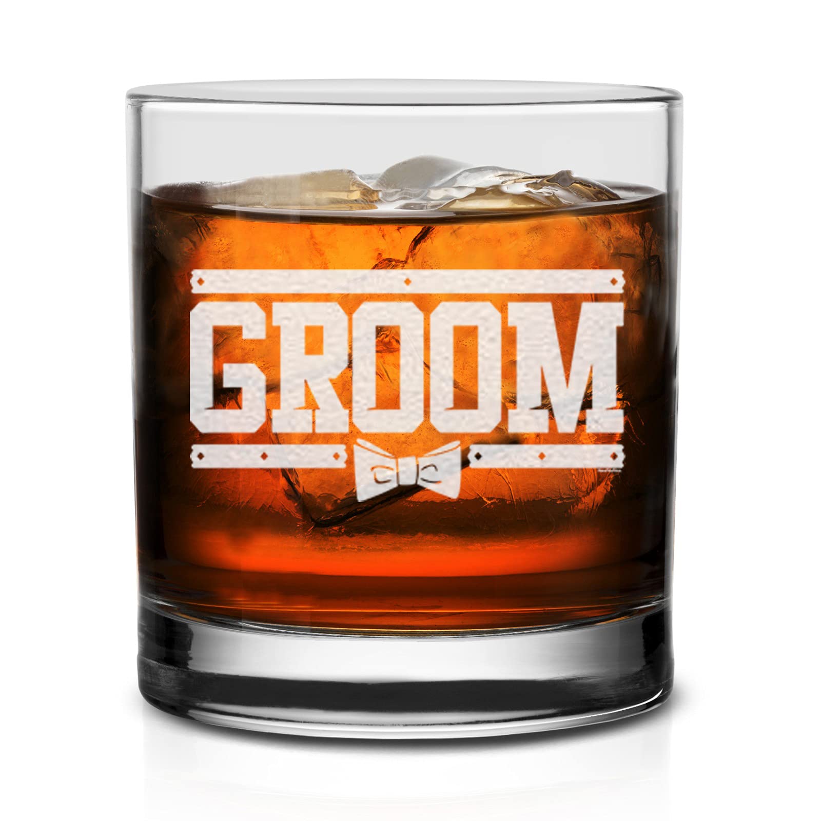 NeeNoNex Groom Bow Tie Whiskey Glass - Wedding Bachelor Party Gift for Groom