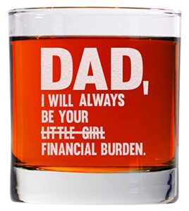 carvelita dad i will always be your little girl financial burden 11oz engraved whiskey glasses - dad gifts from daughters, funny dad glasses, financial burden dad mug, dad favorite child
