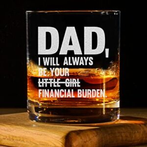 CARVELITA Dad I Will Always Be Your Little Girl Financial Burden 11oz Engraved Whiskey Glasses - Dad Gifts From Daughters, Funny Dad Glasses, Financial Burden Dad Mug, Dad Favorite Child