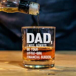 CARVELITA Dad I Will Always Be Your Little Girl Financial Burden 11oz Engraved Whiskey Glasses - Dad Gifts From Daughters, Funny Dad Glasses, Financial Burden Dad Mug, Dad Favorite Child