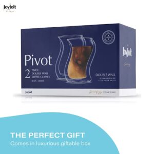 JoyJolt Pivot Double Insulated Cocktail Glasses - Set of 2 Unique 8 oz Double Wall Tumbler - Engaging Optical Effect Double Wall Glass - Suitable for Tea, Cappuccino, Coffee, or Iced Beverages