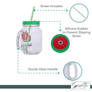 Mason Jar 15oz/450mL with Lid & Straw Drinking Glasses Printed Watermelon - Set of 2