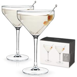 viski angled martini glasses, preium crystal cocktail coupe glasses, home and bar drinkware, stemmed cocktail glasses, perfect cocktail glass gift set of 2, 9oz