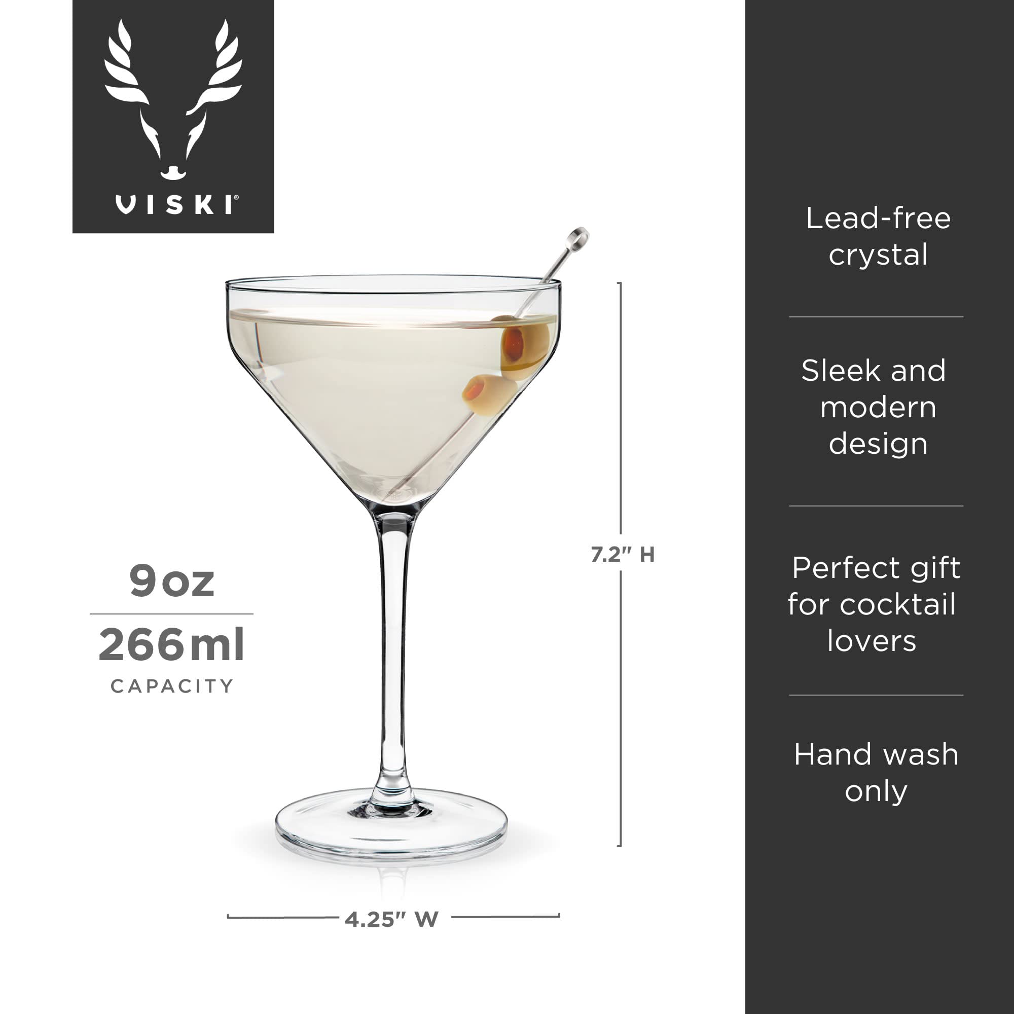 Viski Angled Martini Glasses, Preium Crystal Cocktail Coupe Glasses, Home and Bar Drinkware, Stemmed Cocktail Glasses, Perfect Cocktail Glass Gift Set of 2, 9oz