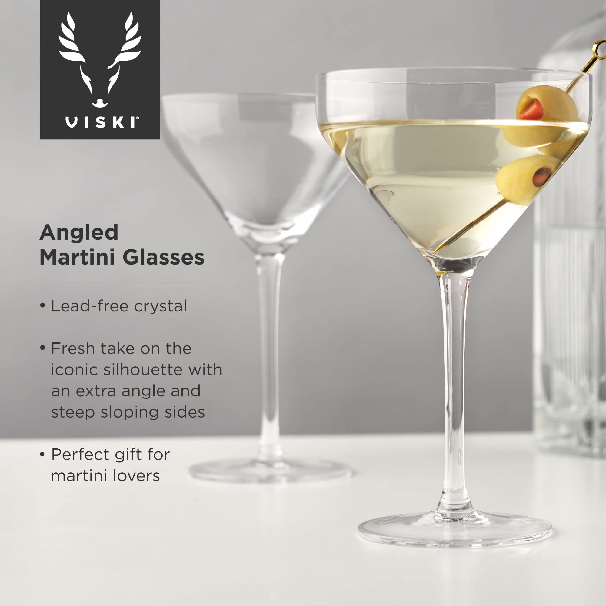 Viski Angled Martini Glasses, Preium Crystal Cocktail Coupe Glasses, Home and Bar Drinkware, Stemmed Cocktail Glasses, Perfect Cocktail Glass Gift Set of 2, 9oz