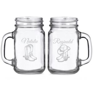 cowboy boots personalized glass mason mugs (set of 2)
