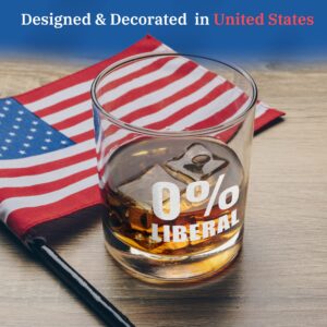 Patriots Cave 0% Liberal | Republican Trump Glass | 11 oz Bourbon Whiskey Rock Glass | Old Fashioned Whiskey Tasting Glasses For Men | Retirement Gifts For Men | Made In USA