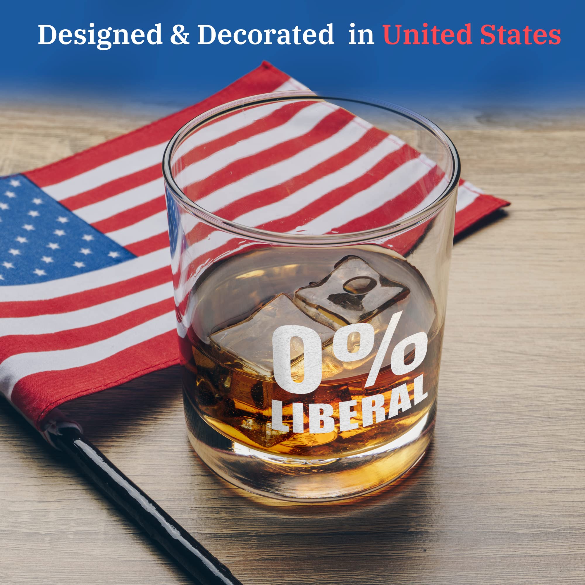 Patriots Cave 0% Liberal | Republican Trump Glass | 11 oz Bourbon Whiskey Rock Glass | Old Fashioned Whiskey Tasting Glasses For Men | Retirement Gifts For Men | Made In USA