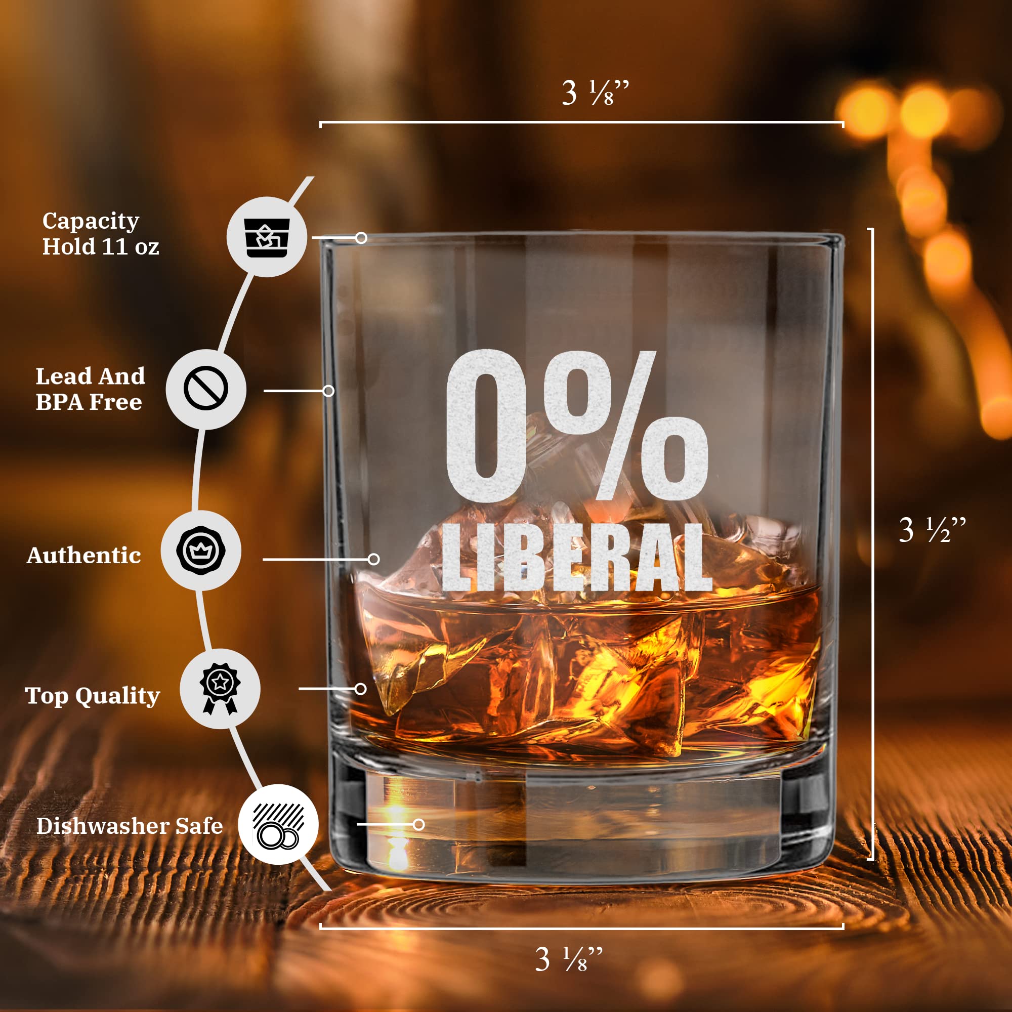 Patriots Cave 0% Liberal | Republican Trump Glass | 11 oz Bourbon Whiskey Rock Glass | Old Fashioned Whiskey Tasting Glasses For Men | Retirement Gifts For Men | Made In USA