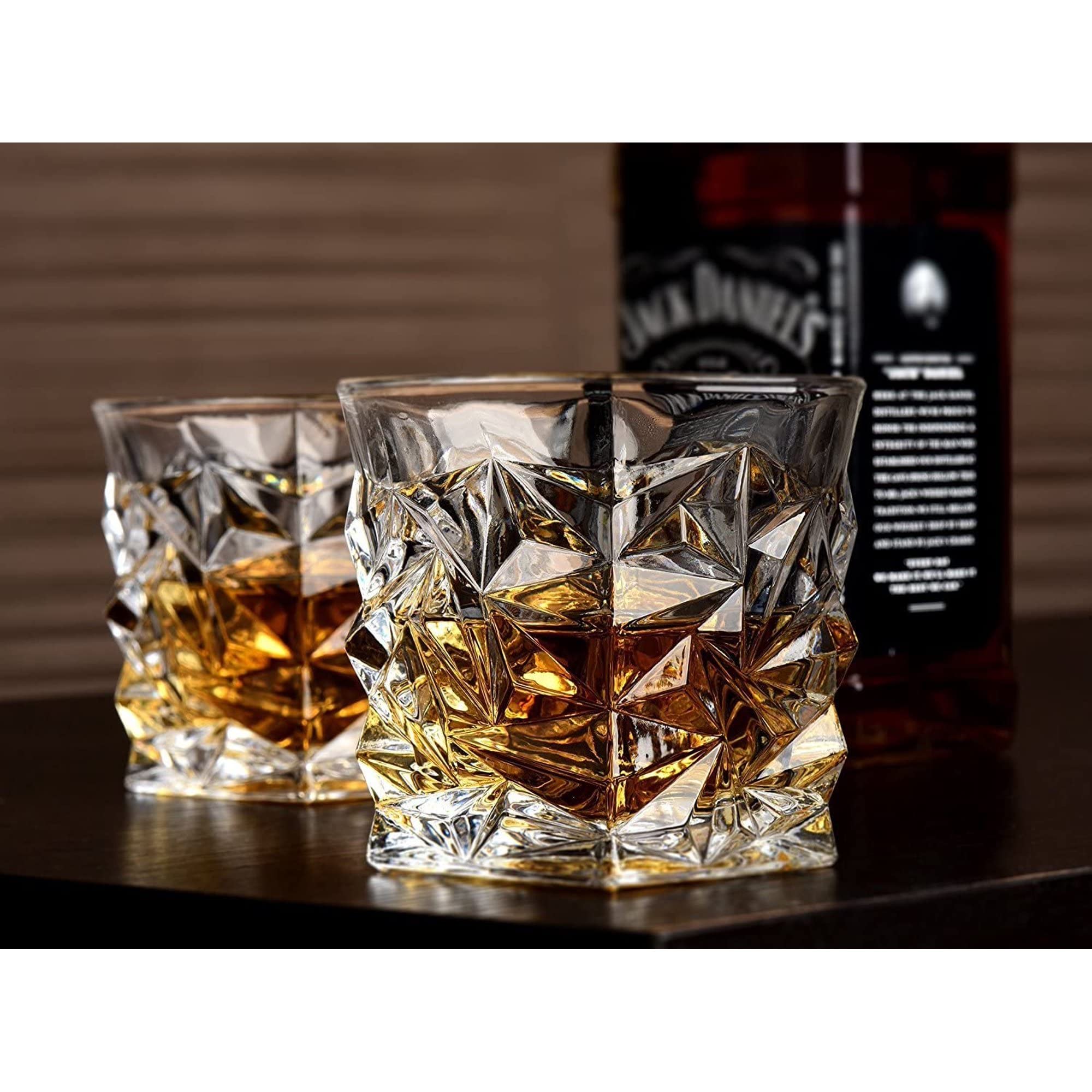Vaci Crystal Whiskey Glasses – Set of 2 Bourbon Glasses, Tumblers for Drinking Scotch, Cognac, Irish Whisky, Large 10oz Premium Lead-Free with Stainless Steel Flasks, Cups, Luxury Gift Box