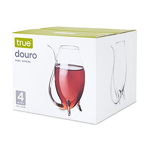 True Douro Port Sippers with Glass Straw, Stemless Wine Glass, Wine Accessories, Unique Glassware, 3oz, Set of 4