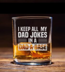 neenonex i keep all my dad jokes in a dad-a-base funny dad joke design whiskey glass gift for dads, stepdads and husbands
