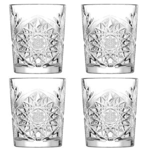 hobstar double old fashioned glasses 12oz / 340ml - set of 4 - vintage cut glass whisky tumblers by libbey