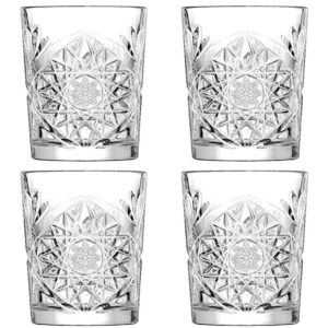 Hobstar Double Old Fashioned Glasses 12oz / 340ml - Set of 4 - Vintage Cut Glass Whisky Tumblers by Libbey