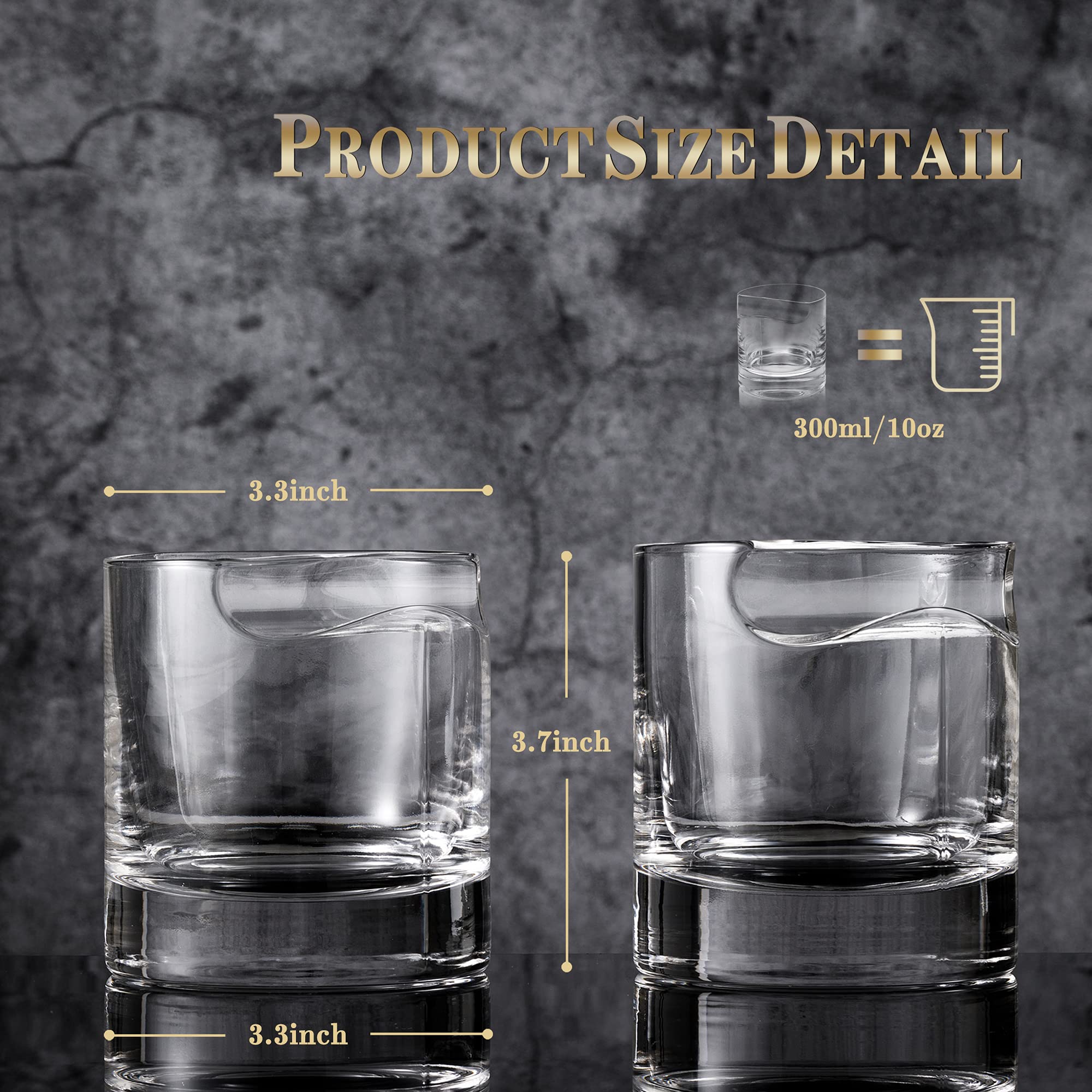 YouYah Cigar Whiskey Glasses with Cigar Holder-Set of 2,Cigar Accessories,Crystal Glass with 4 Ice Cubes,Tong & Indented Cigar Rest,Rocks Glass,for Brandy,Cocktail,Vodka,Gifts for Men