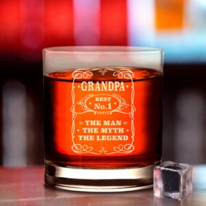 Veracco Best No.1 Grandpa The Man The Myth The Legend Whiskey Glass Gifts Funny Old Fashioned Glass Daddy Dad Birthday Father's Day (Clear, Glass)
