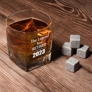 2023 Retirement Gifts for Men, Funny 2023 The Legend Has Retired Whiskey Glass and Stone Gift Set, Happy Retirement Gifts for Office Coworkers, Boss, Husband, Dad, Brother, Friends 12OZ