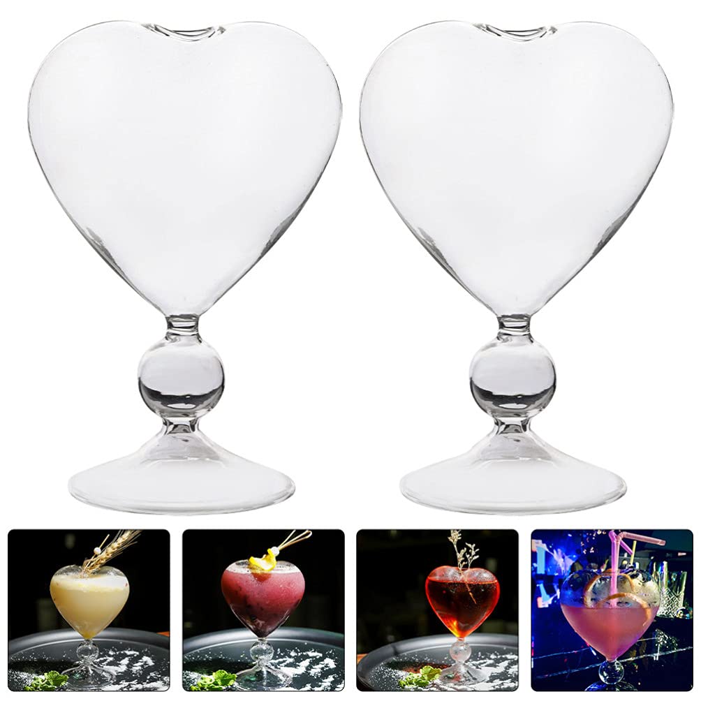 UPKOCH 4 Pcs Cocktail Glasses Heart Shape Glass Cups Wine Goblets Martini Glasses Champagne Cups for Bar Wedding Party Banque