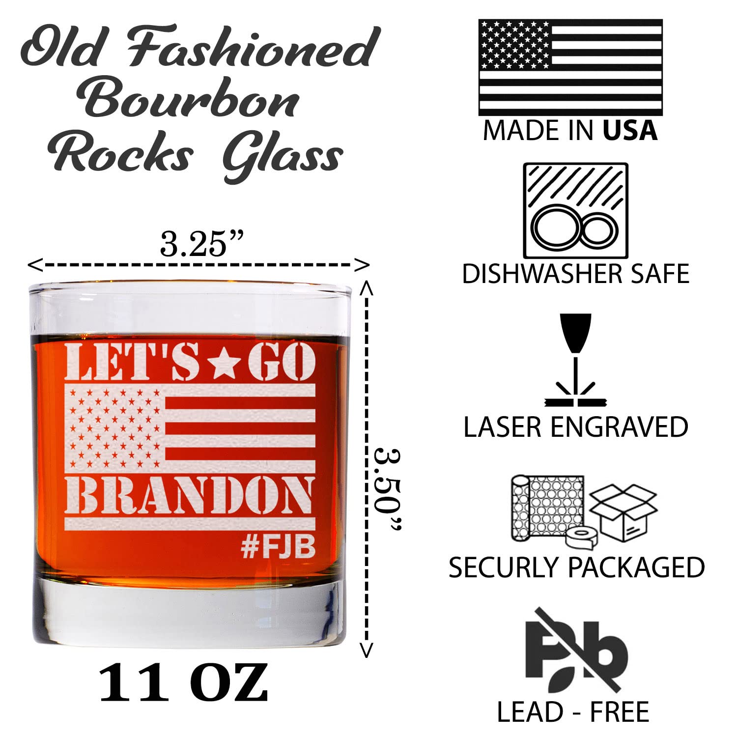 CARVELITA Let's Go Brandon 11oz Laser Engraved Christmas Whiskey Glass, FJB Old Fashion Rocks Glass, Gift For Republican or Conservative, Lets Go Brandon, Patriot Gifts