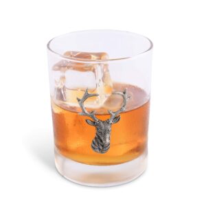 Vagabond House Pewter Elk/Deer Head Double Old Fashion/Bar/Whiskey/Juice/Rocks Deer Head Tumbler Glass Sold as Single 4.5 inch Tall 8 oz