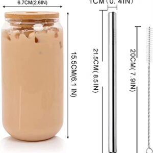 Reusable Drinking Glasses with Bamboo Lids and Stainless Straw,20 OZ(4 Packs) Drinking Glasses Iced Coffee Cup Can Shaped Glass Boba Cups Large Pearl Juices Cocktail Travel Bottle Camping Gifts