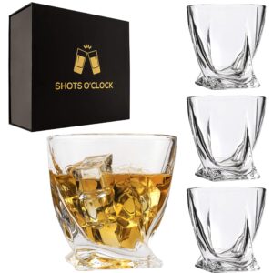 lemonsoda premium twisted glasses- elegant whiskey glasses for scotch, single malt - old fashioned glass set in gift box - rocks whiskey tumblers for cocktails - (set of 4)