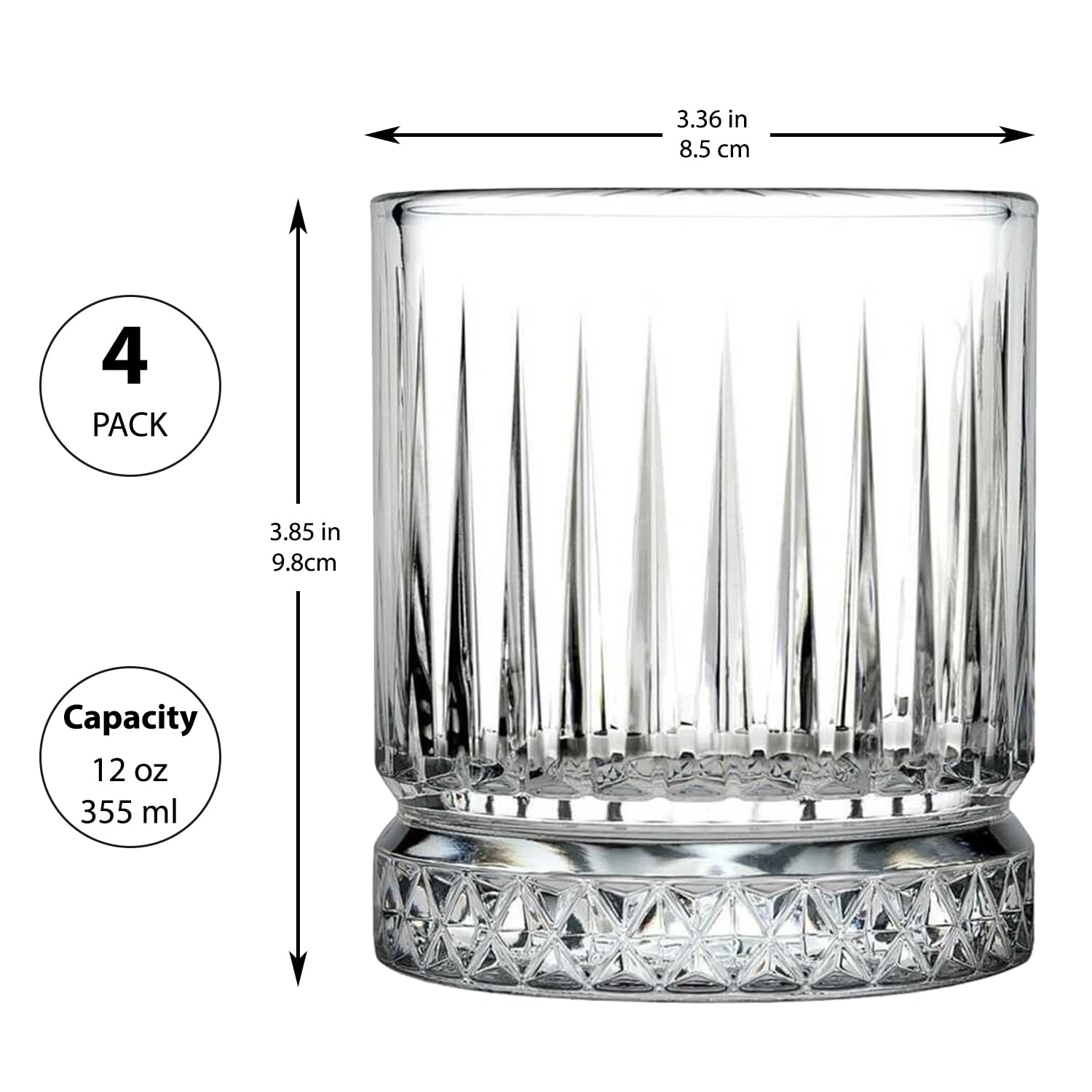 Biandeco Pink Whiskey Glasses, Lowball Rock Barware Set of 4, Colored Old Fashioned Tumbler with Heavy Base for Scotch, Bourbon, Liquor or Cocktail Drinking, 12 oz