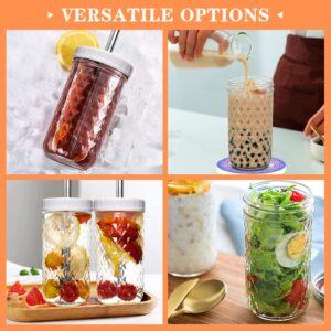 Boba Cup,Reusable Bubble Tea Cup,Glass Cups Set,4 PCS Mason Jar Cups with Lids and Straws& 4 Airtight Lids,22oz Diamond Texture Wide Mouth Iced Coffee Tumbler,Reusable Smoothie Cups,Smoothie, gift