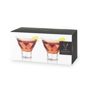 Viski Raye Gem Crystal Martini Glasses Set of 2 - Stemless Glasses for Martini, Margarita and Cocktails, Glassware Gift Set, 7.5 oz