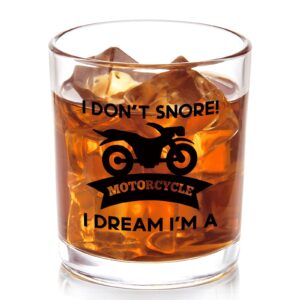 dazlute biker gifts, motorcyclist gifts, i don't snore whiskey glass, funny father’s day gifts, birthday christmas gifts for dad father grandpa husband boyfriend son men, 10oz old fashioned glass