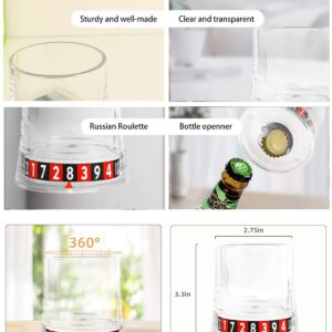 Acrylic Wine Glasses, 5 oz Clear Roulette Shot Spinning Whiskey Glasses, with Beer Bottle Opener, Plastic Reusable Drinking Glasses, Unique Gift for Men Husband Father (Q)